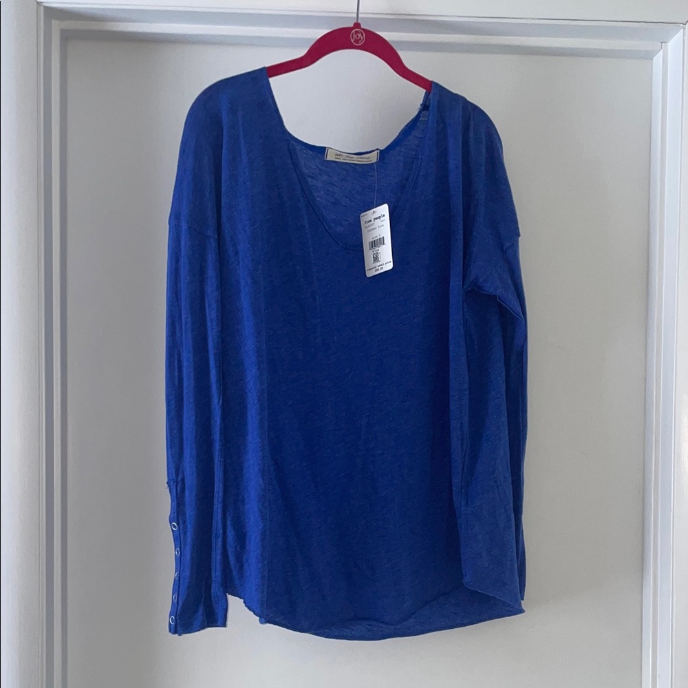 Free People Vibrant Blue Long Sleeve Tee